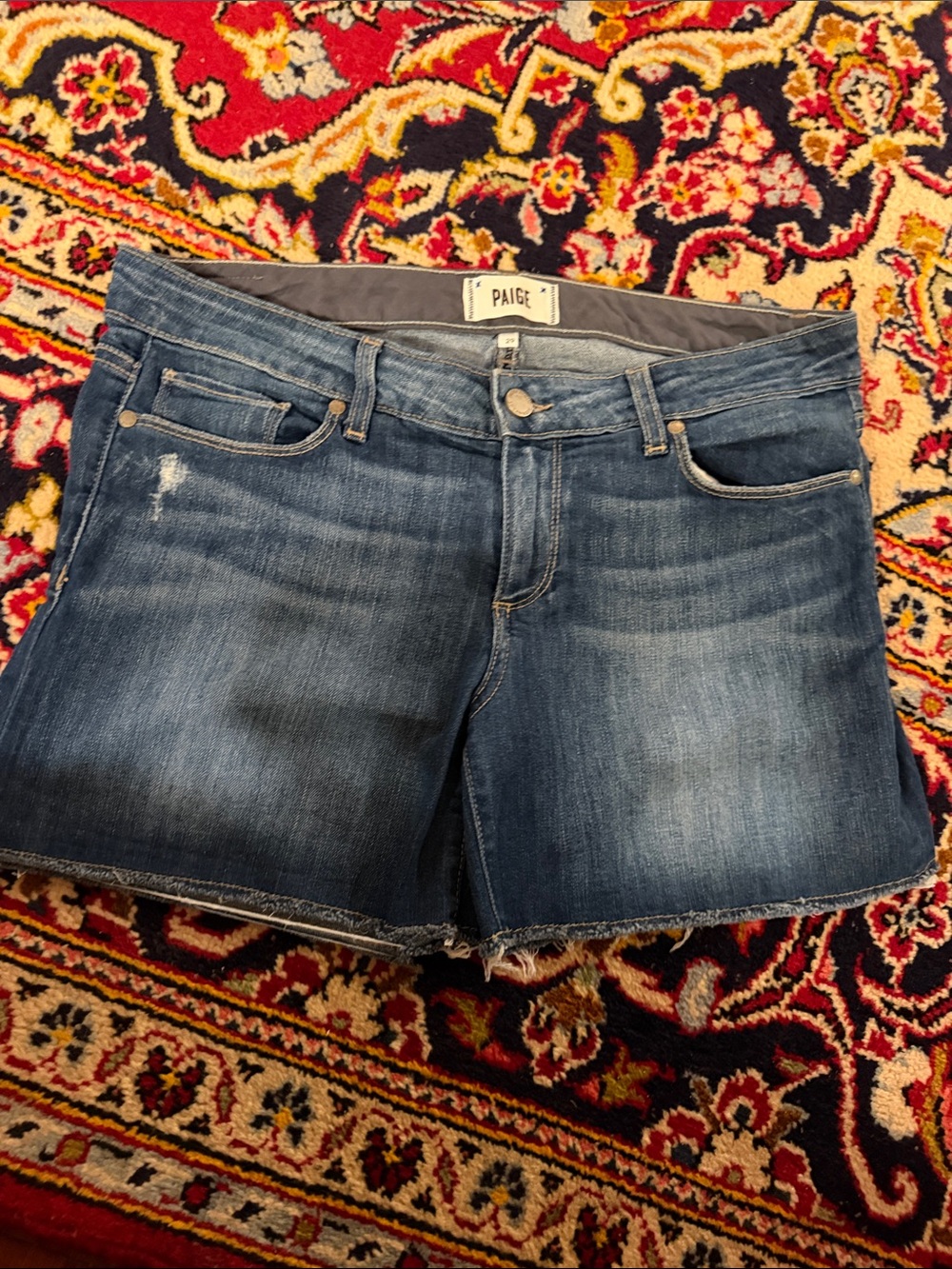 PAIGE Jean Shorts, Jimmy Jimmy Short, Blue, Denim, Raw Edge, Size 29 EUC